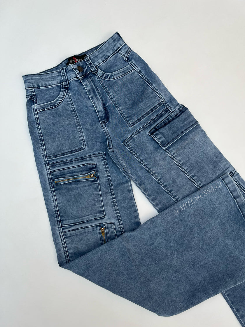 CARGO JEANS ROMA - CELESTE