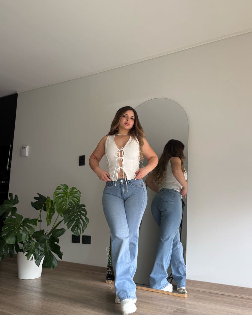 WIDE LEG TIRO MEDIO - CELESTE
