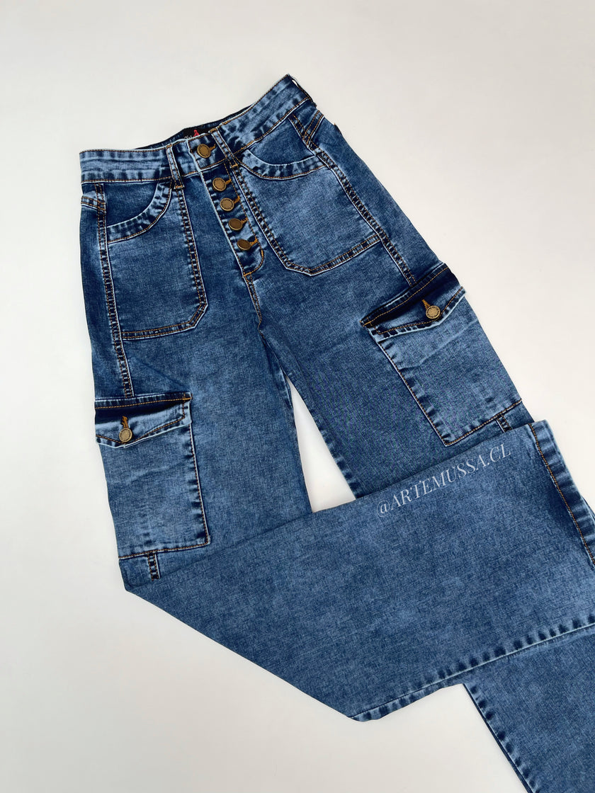 CARGO JEANS SANTORINI - CELESTE OSCURO