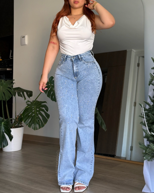 WIDE LEG DIAMOND BRILLOS - CELESTE CIELO